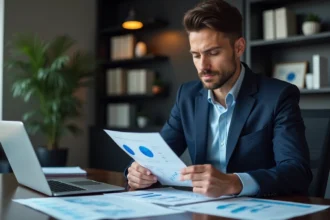 Consultant d'affaires en bureau moderne analysant des graphiques