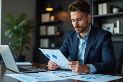 Consultant d'affaires en bureau moderne analysant des graphiques