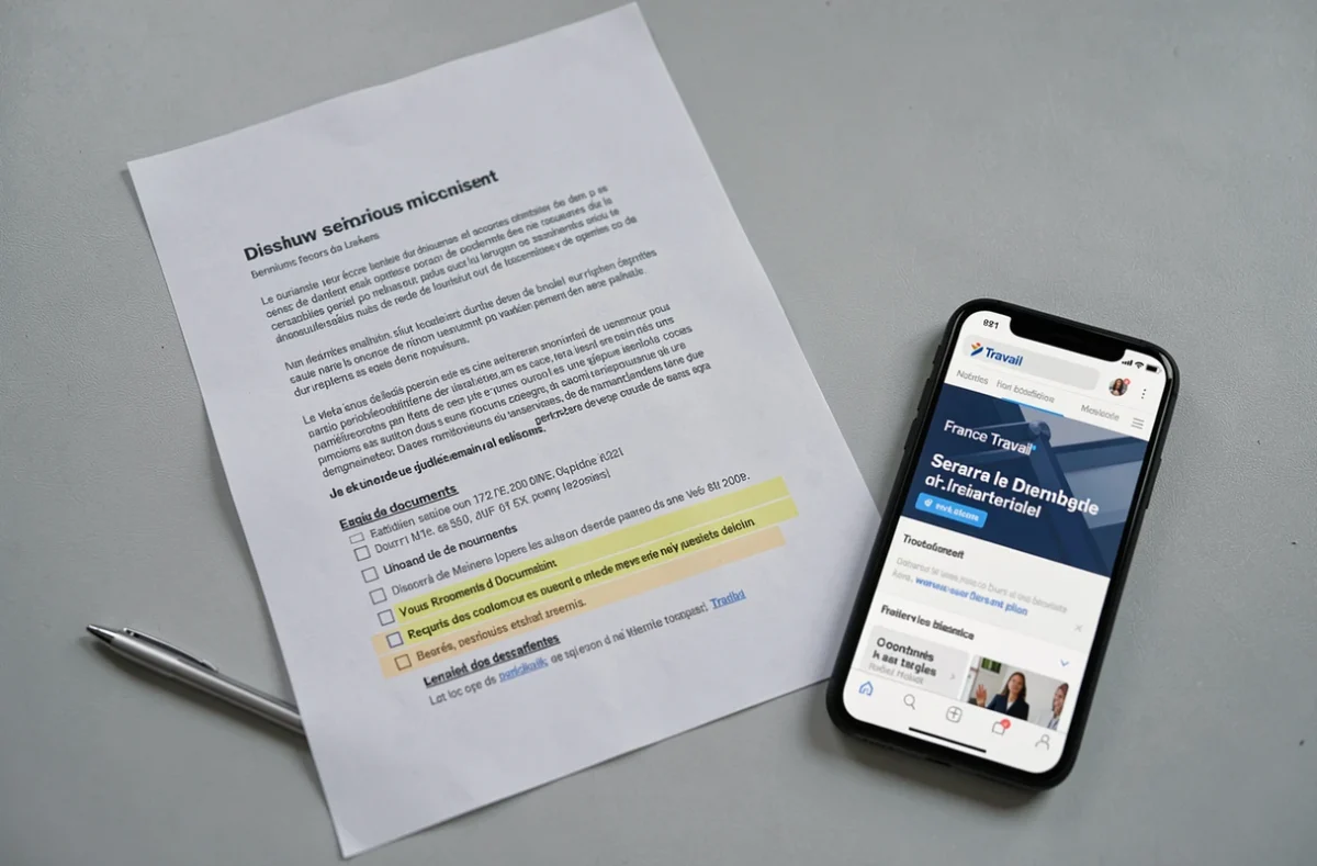 Documents administratifs et lettre de licenciement pour faute grave posés sur un bureau pour constituer un dossier chômage