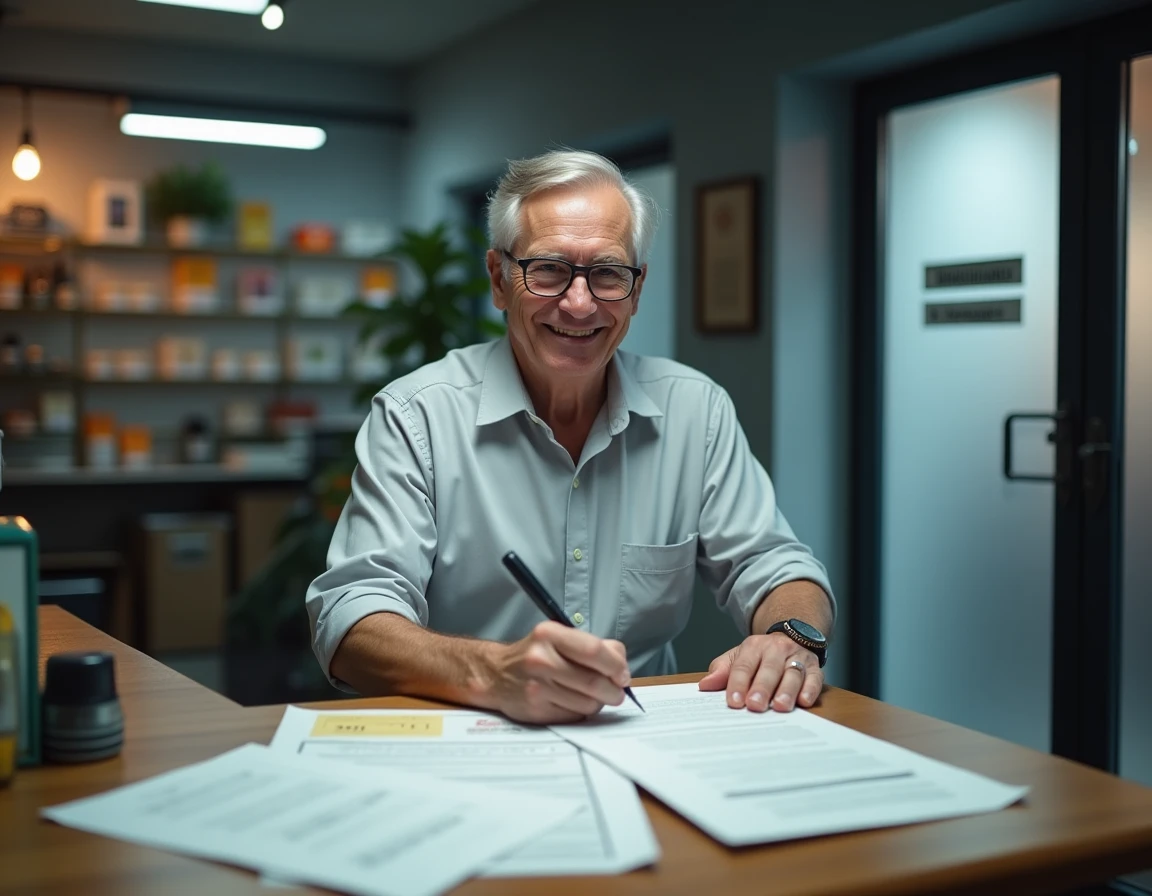 Employeur d'un commerce fermé administrativement signant des documents officiels relatifs au maintien des salaires de ses employés