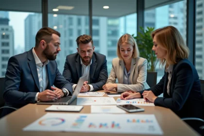 Groupe de professionnels en réunion au bureau