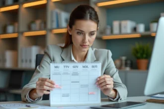 Femme d affaires concentrée sur un calendrier au bureau