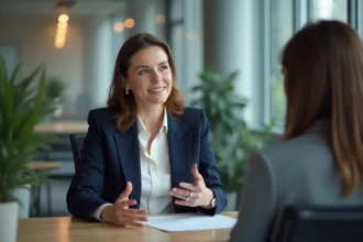 Femme en blouse blanche et blazer en réunion de travail