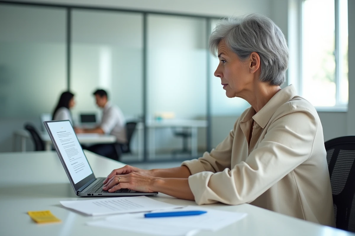 Femme préparant un modèle de lettre recommandée avec accusé de réception sur ordinateur au bureau