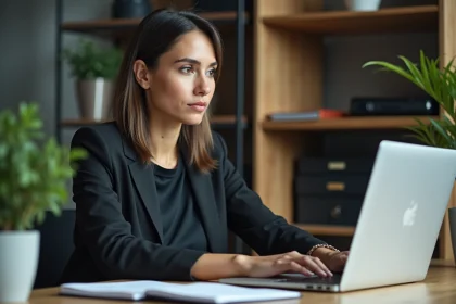 Femme d affaires en bureau avec ordinateur pour assurance
