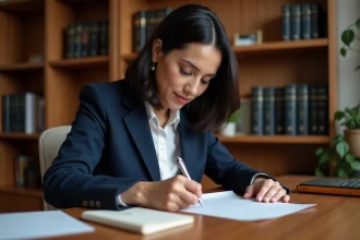 Femme rédigeant une lettre recommandée avec accusé de réception à son bureau à domicile