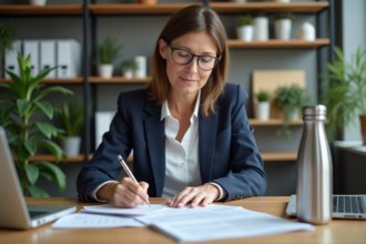 Femme d'affaires remplissant une demande de mobilité au bureau