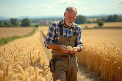 Fermeur français dans un champ de blé doré