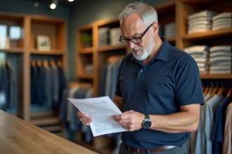 Gérant de magasin examinant un dossier de remboursement d'assurance après un vol en boutique