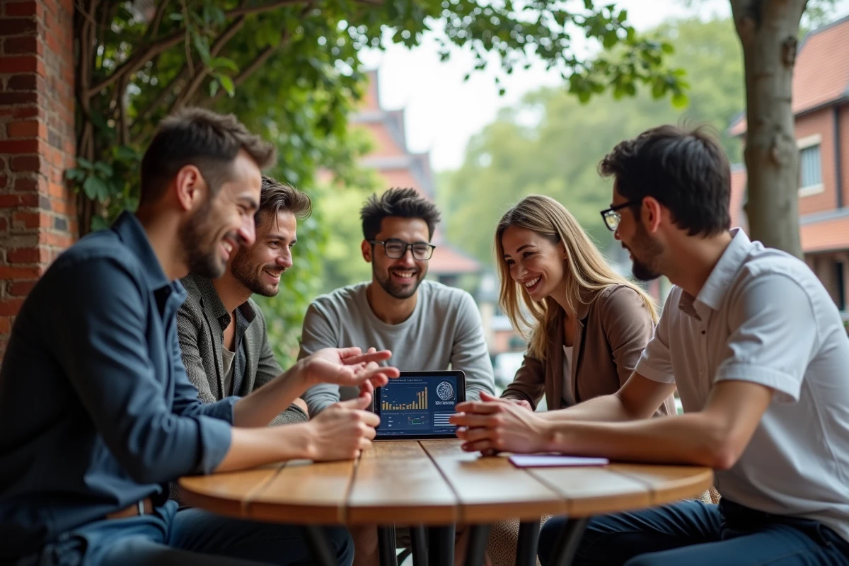 Groupe de marketeurs discutant en café à Chiang Mai