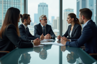 Groupe de professionnels en réunion dans un bureau moderne