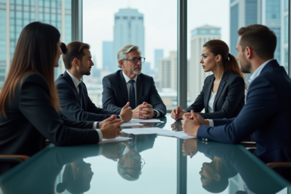 Groupe de professionnels en réunion dans un bureau moderne