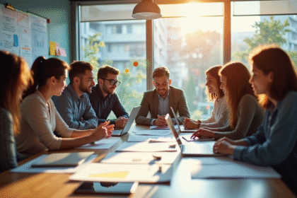 Groupe de professionnels travaillant ensemble dans un bureau lumineux