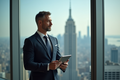 Homme d'affaires en costume dans un bureau moderne