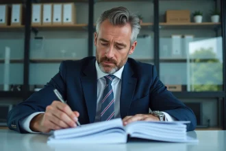 Homme d'affaires en costume dans un bureau moderne