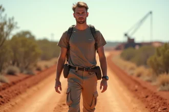 Jeune homme en randonnée dans l'outback australien