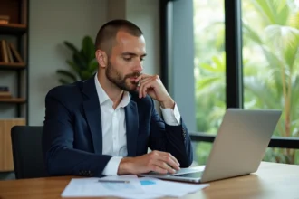 Homme français en bureau à Chiang Mai analysant SEO