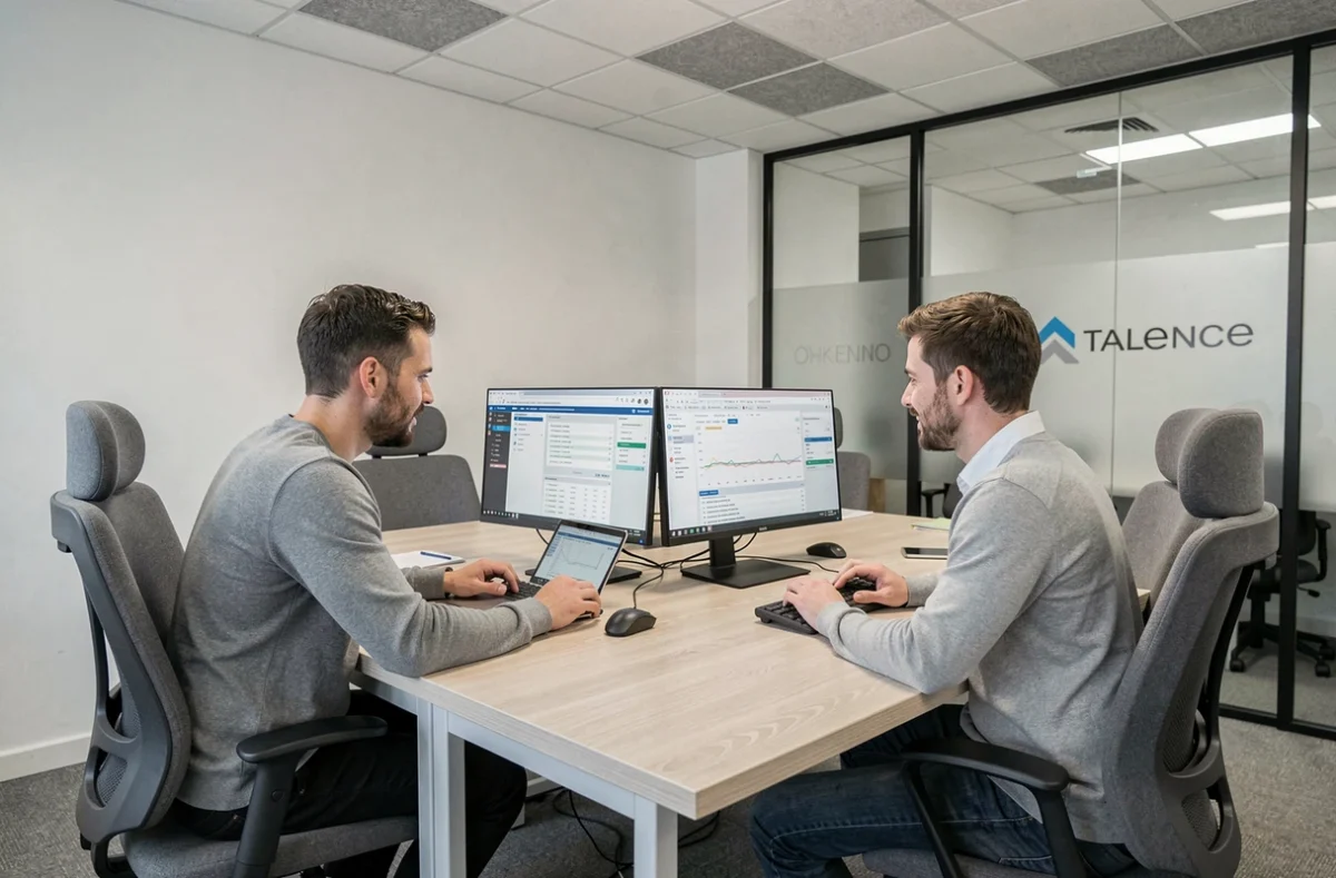 Équipe de l'agence IBDEO à Talence collaborant sur des audits SEO techniques devant des écrans d'analyse