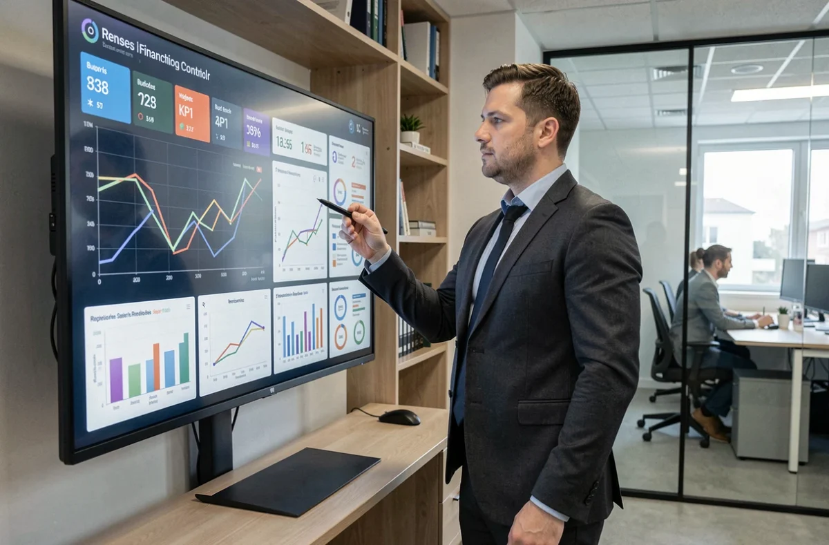 Contrôleur de gestion d'IGBB à Rennes devant un tableau de bord de pilotage financier