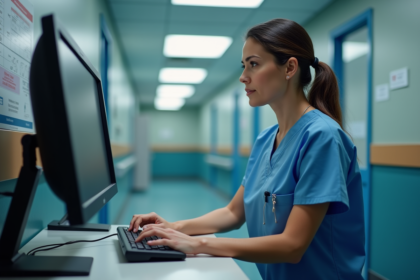 Infirmière en blouse médicale travaillant la nuit à l'hôpital