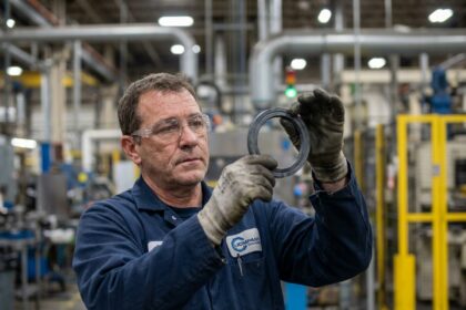 Ingénieur industriel inspectant un joint en caoutchouc avant le lancement d'une machine