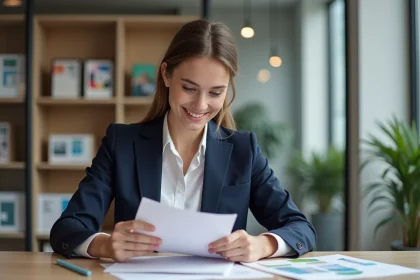 Jeune femme en blazer bleu dans un bureau créatif