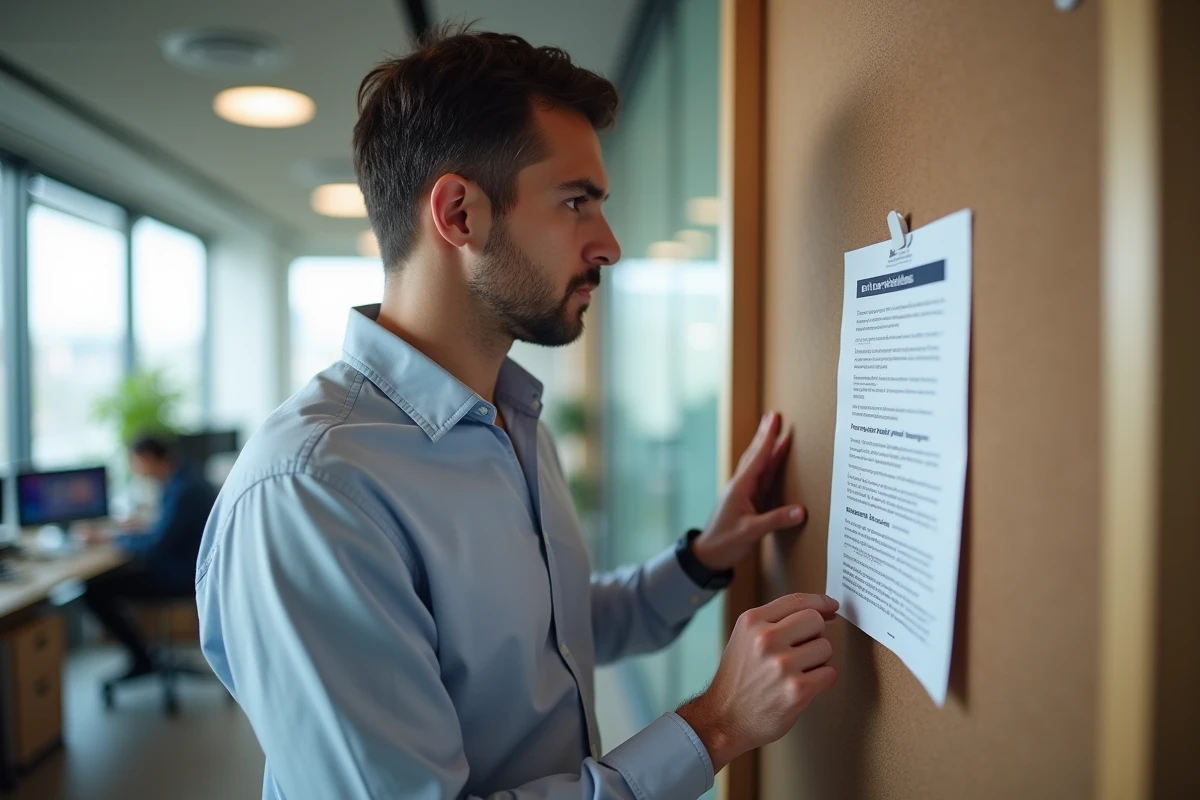 Jeune professionnel affiche une note sur le teletravail