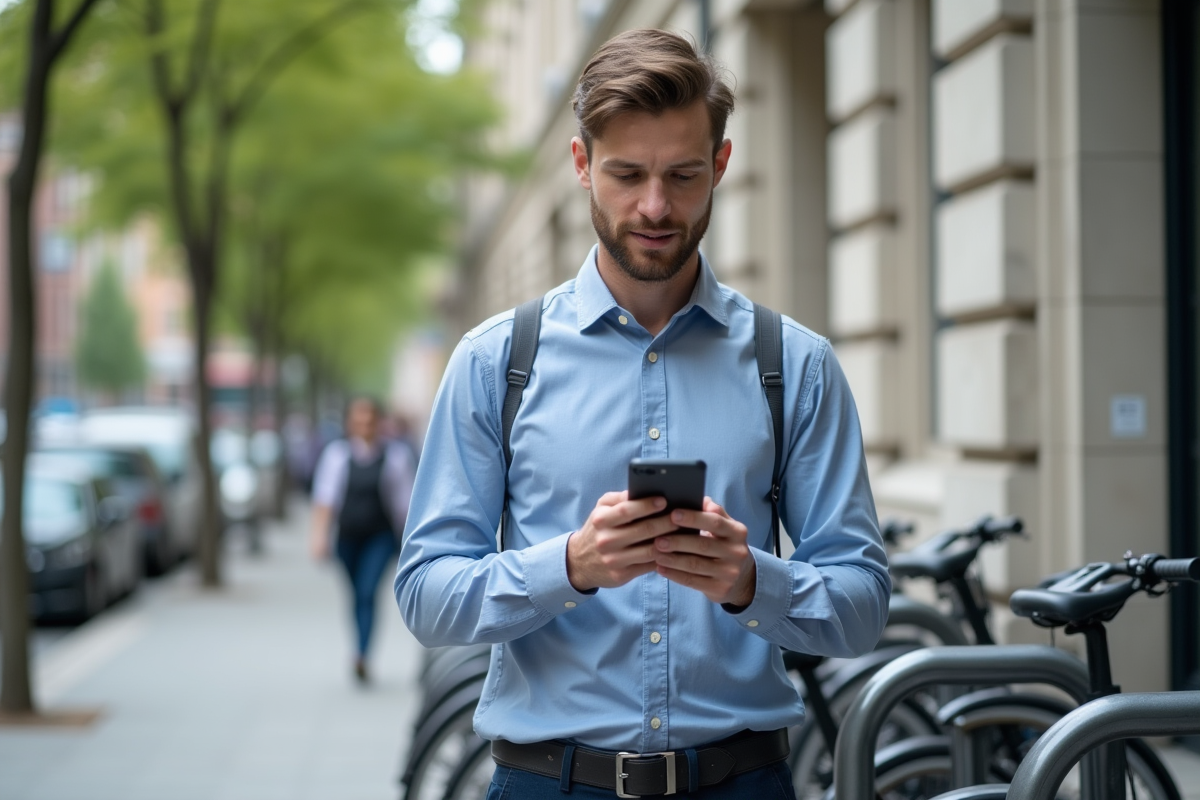 Jeune homme utilisant son téléphone près d