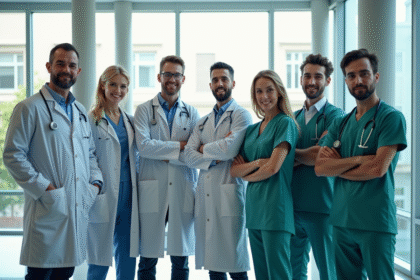 Groupe de professionnels divers dans un bureau lumineux