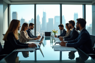Groupe de professionnels en réunion dans un bureau moderne