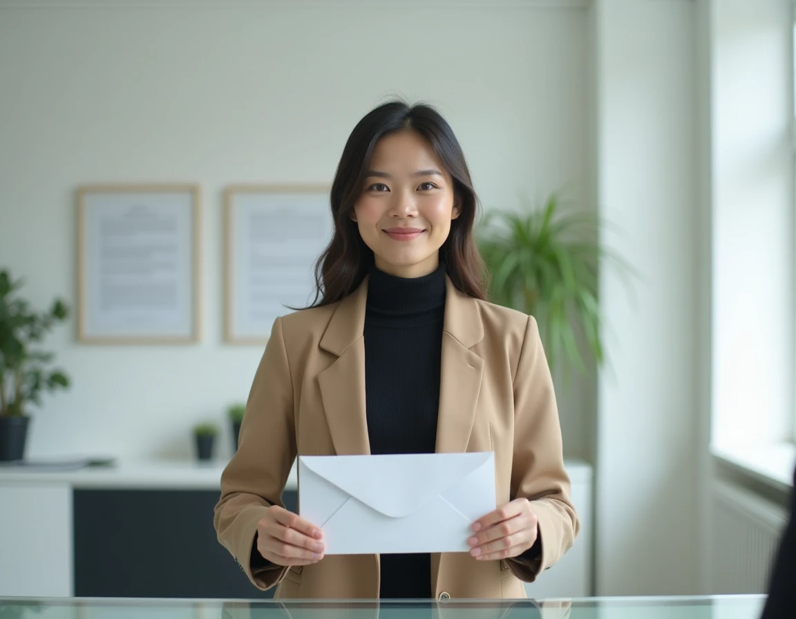 Jeune femme remettant une enveloppe de démission avec dispense de préavis à son responsable