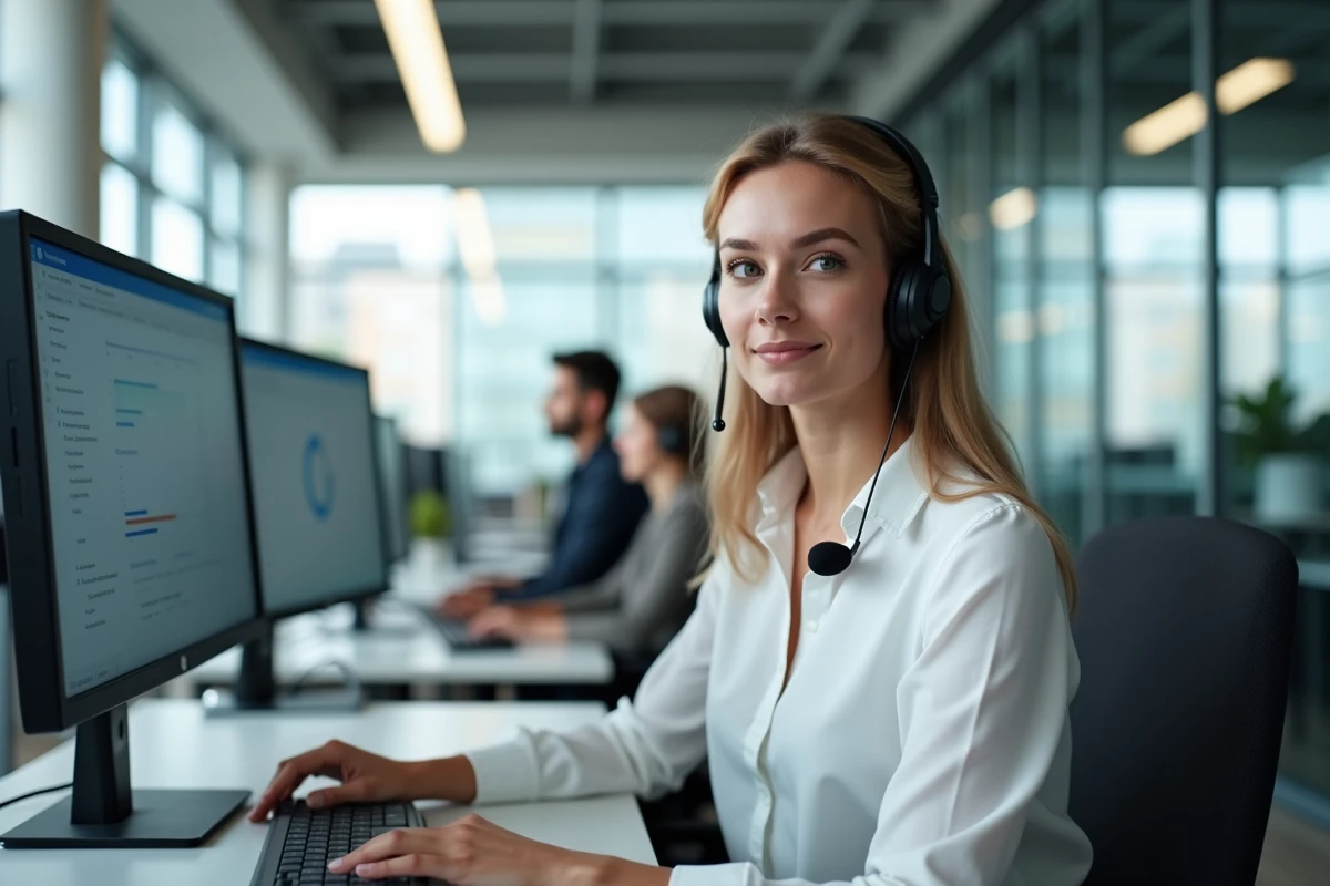 Conseillère du service client aidant un utilisateur à résoudre un problème d'accès au portail WATERP