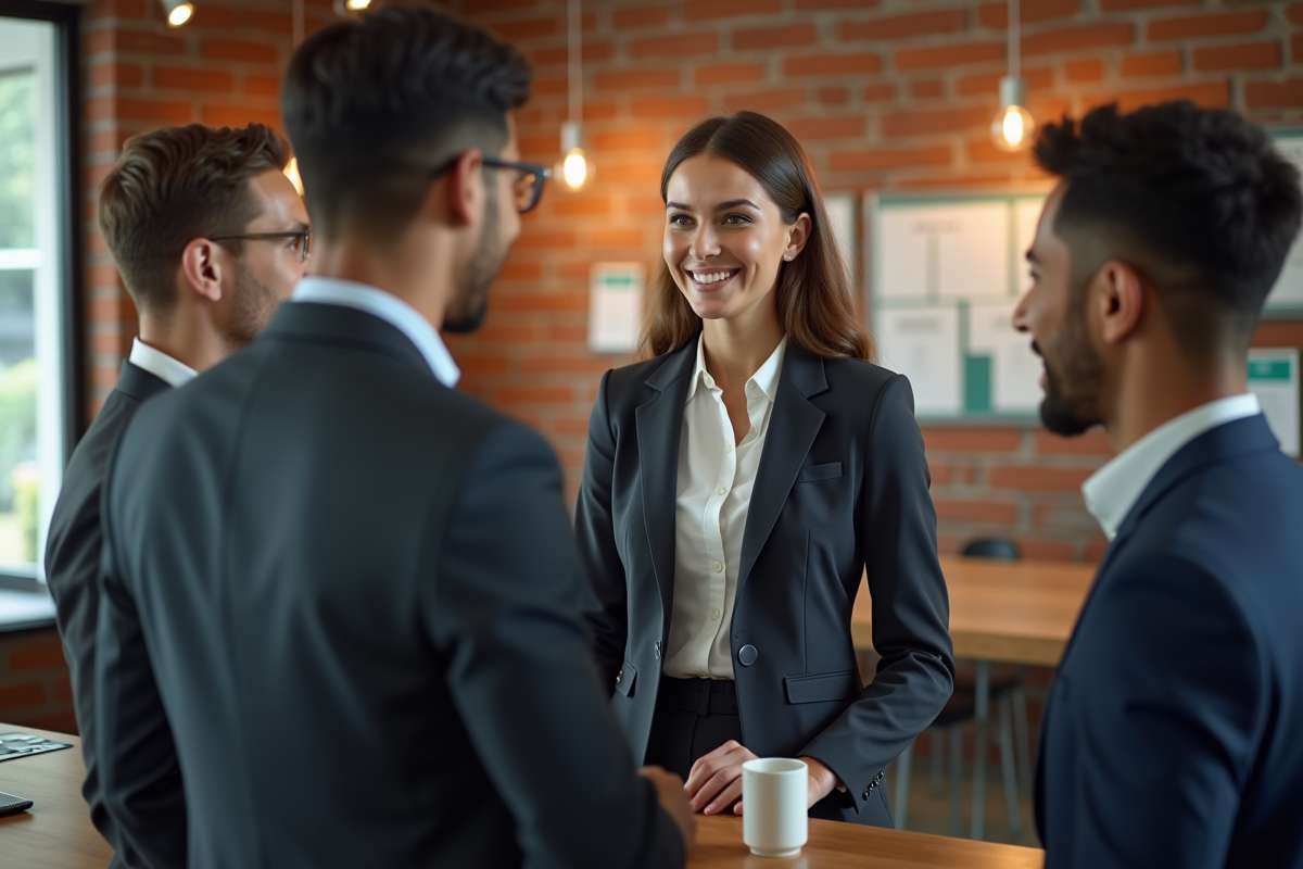 Superviseure avec équipe dans une salle de pause conviviale