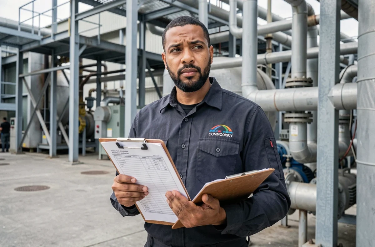 Technicien en profession intermédiaire sur site industriel tenant des formulaires de classification administrative PCS INSEE